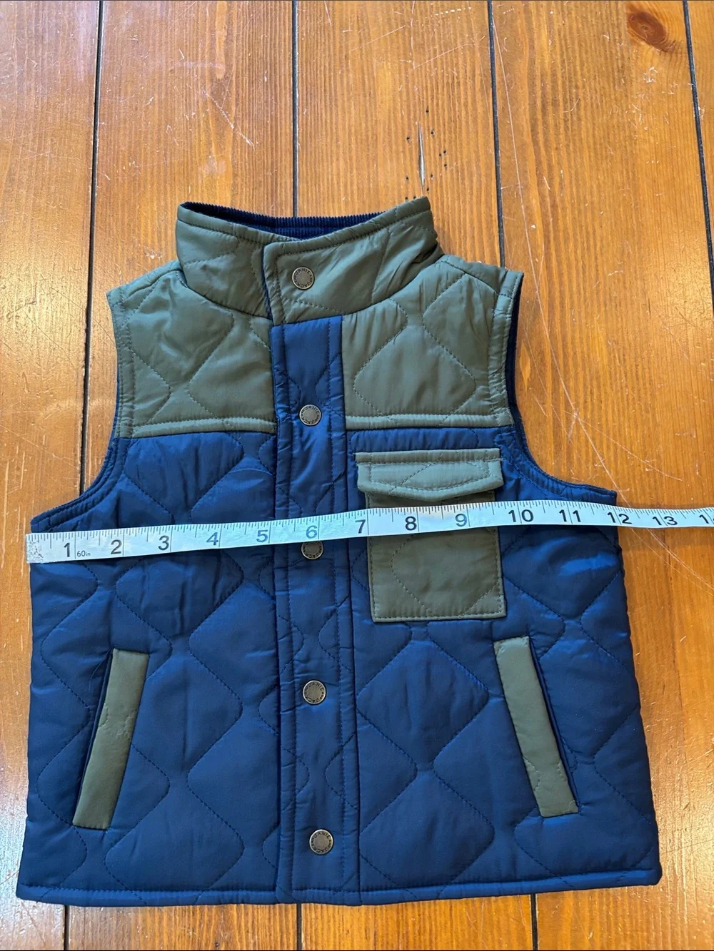 Janie and Jack Quilted Navy Blue and Olive Vest Boys Size 12-18 Months EUC